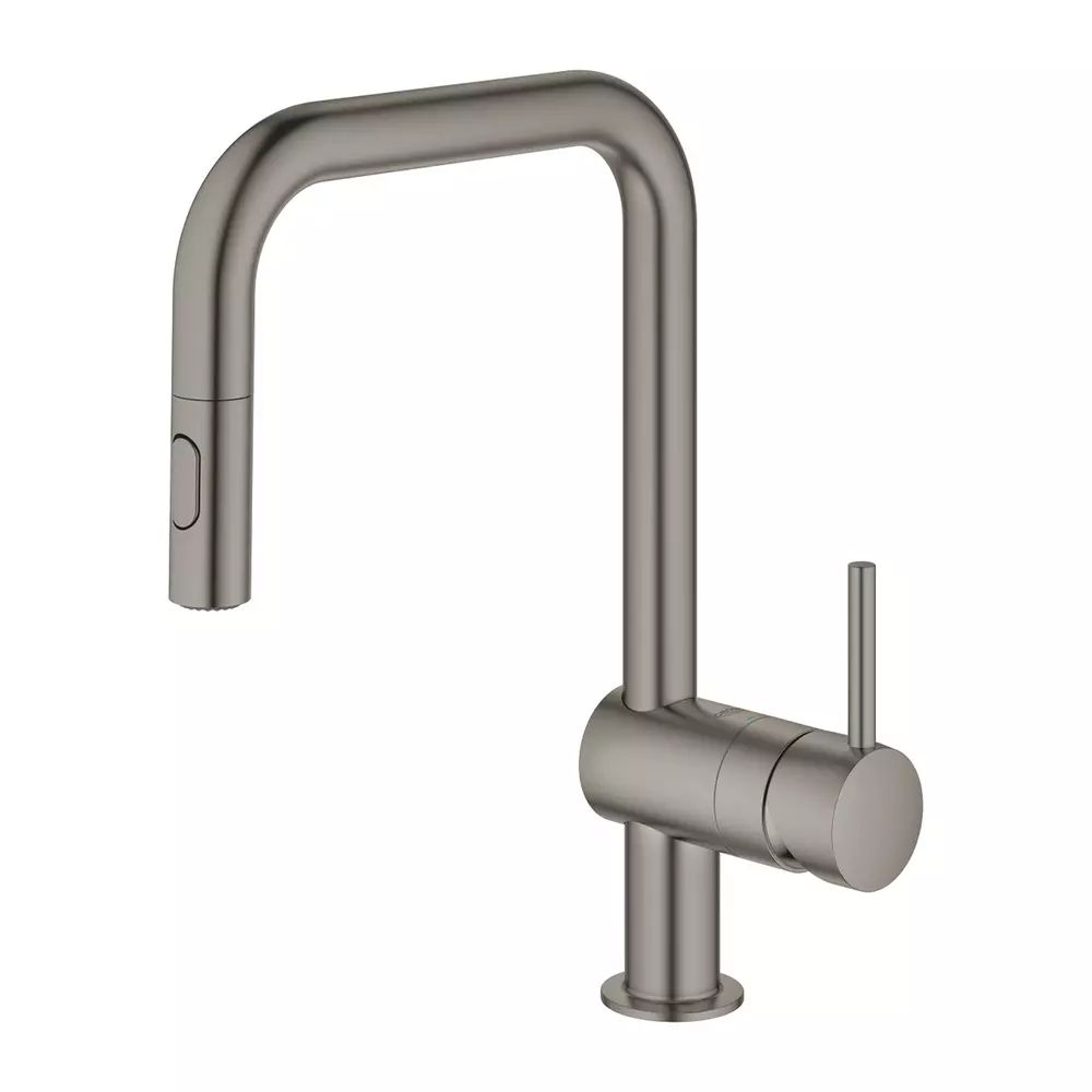 Baterie bucatarie cu dus extractibil Grohe Minta antracit periat Hard Graphite pipa U