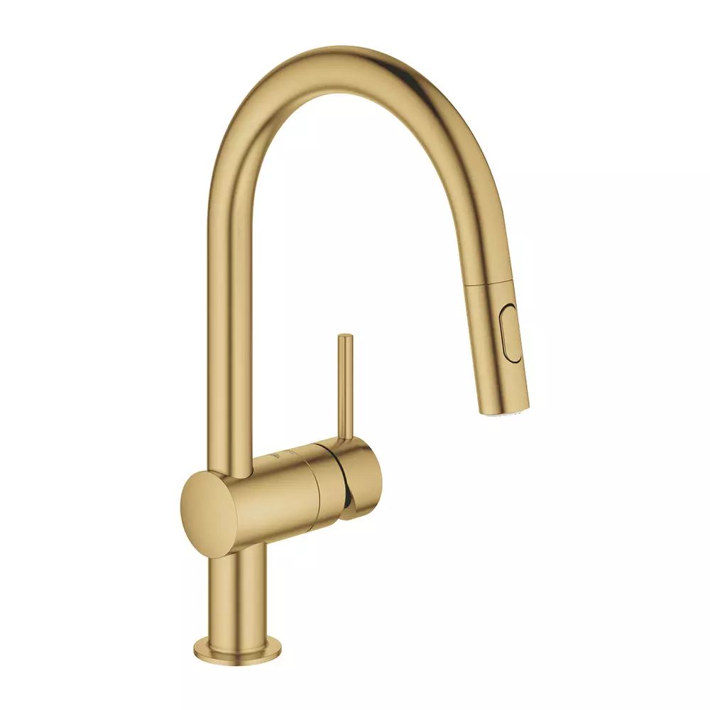 Baterie bucatarie cu dus extractibil Grohe Minta auriu periat Cool Sunrise