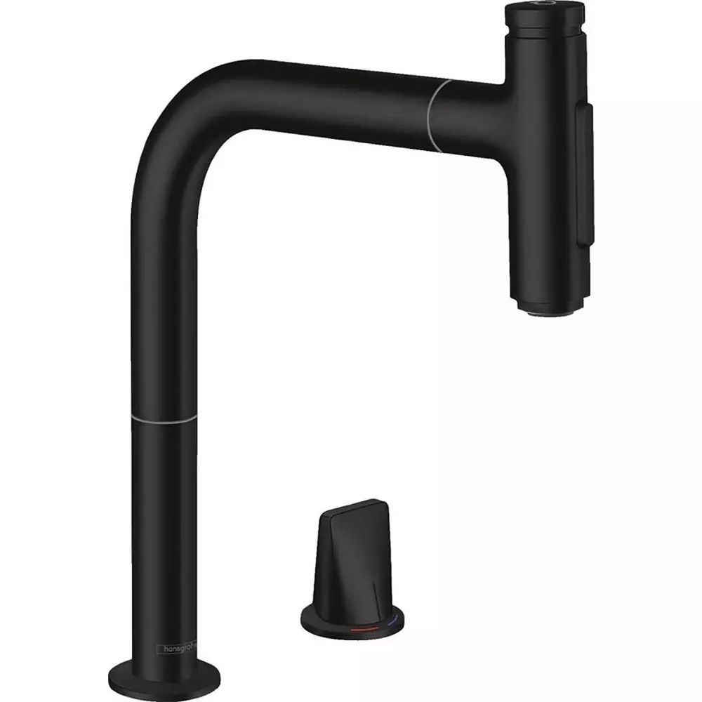 Baterie bucatarie cu dus extractibil negru mat Hansgrohe Metris M71 200 sBox cu 2 jeturi