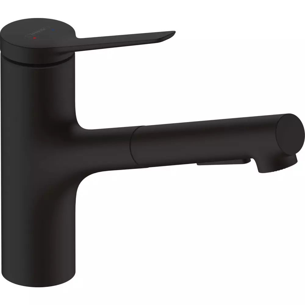 Baterie bucatarie cu dus extractibil negru mat Hansgrohe Zesis M33 150 cu 2 jeturi