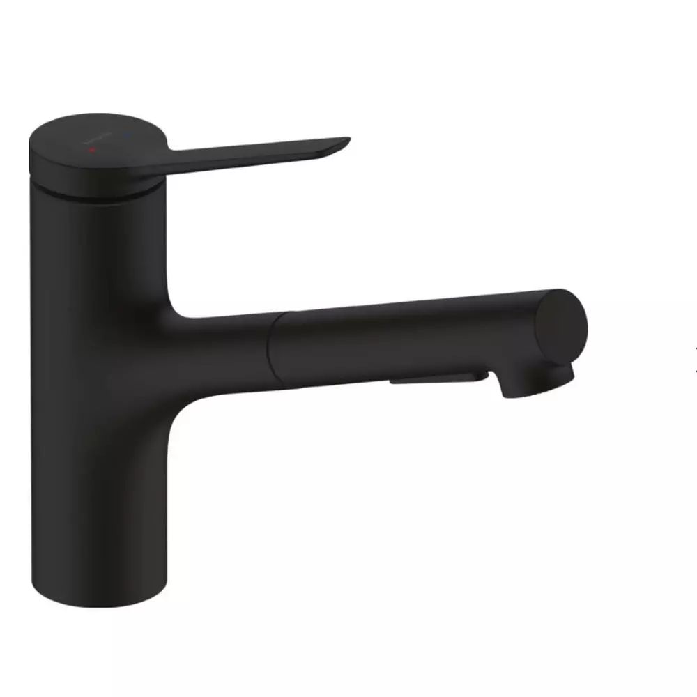 Baterie bucatarie cu dus extractibil negru mat Hansgrohe Zesis M33 150 sBox cu 2 jeturi