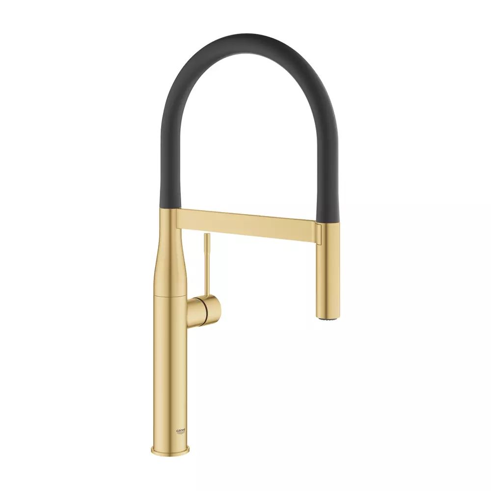 Baterie bucatarie cu pipa flexibila Grohe Essence negru - auriu periat Cool Sunrise