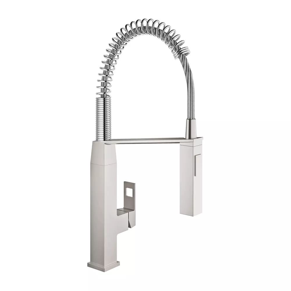 Baterie bucatarie cu pipa flexibila Grohe Eurocube cu doua tipuri de jet crom periat Supersteel