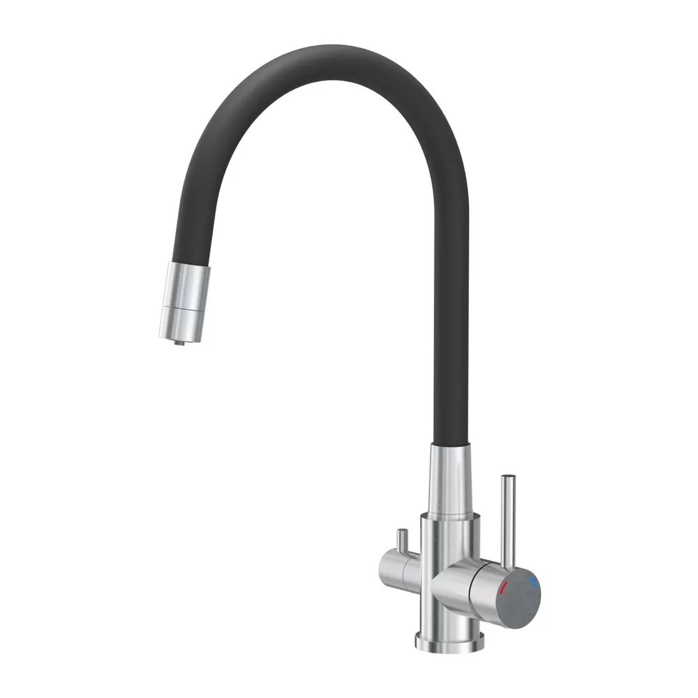 Baterie bucatarie cu pipa flexibila Quadron Pop Agnes finisaj negru - inox