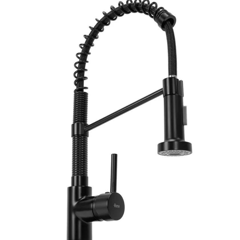 Baterie bucatarie cu pipa flexibila Rea Spring negru mat
