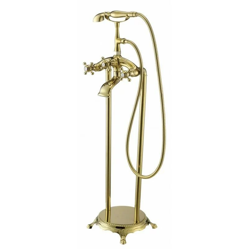 Baterie cada - dus freestanding Inter Ceramic retro auriu lucios cu set de dus