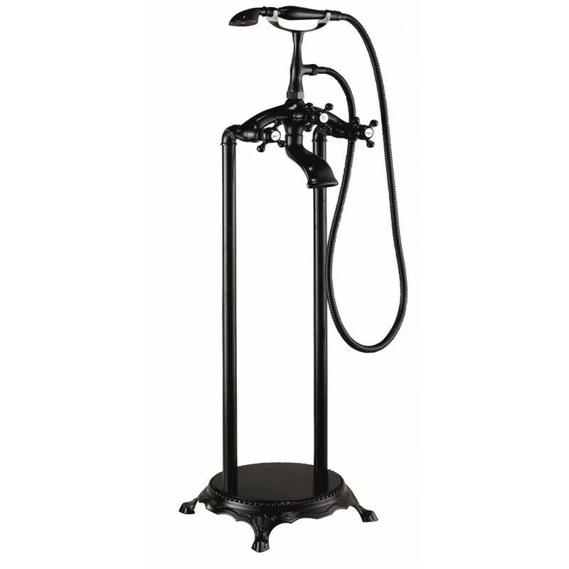 Baterie cada - dus freestanding Inter Ceramic retro negru mat cu set de dus