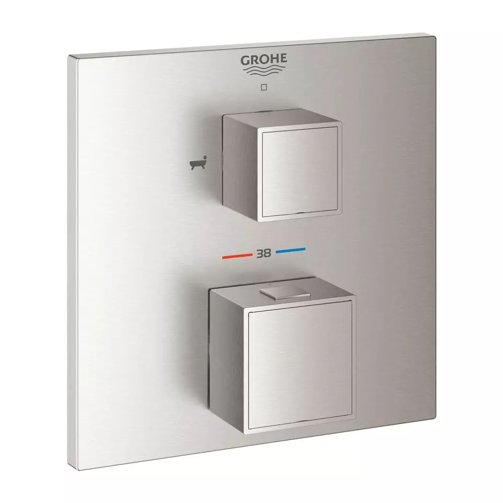 Baterie cada - dus incastrata Grohtherm Cube 2 iesiri crom periat Supersteel fara corp ingropat