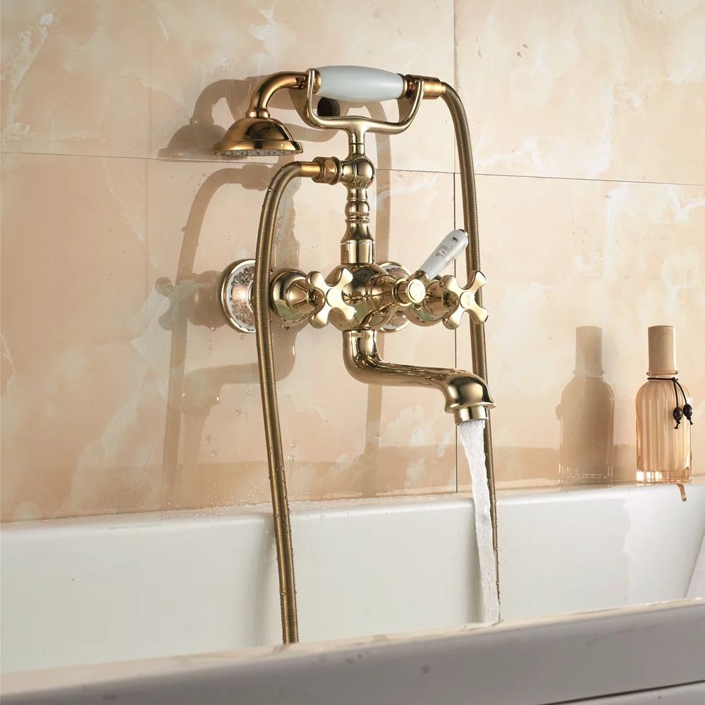 Baterie cada-dus Inter Ceramic Sahara dubla comanda auriu lucios cu set de dus