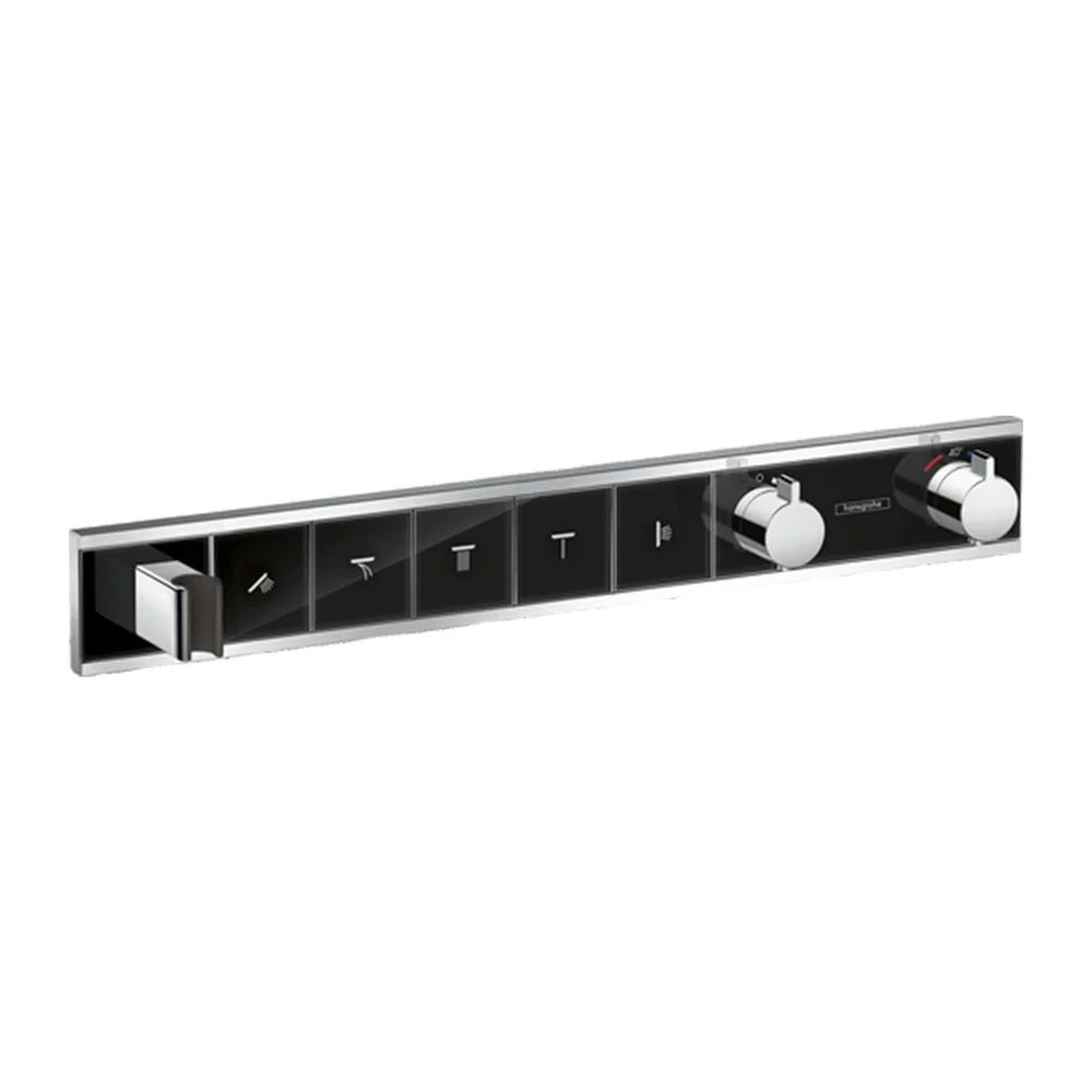 Baterie dus incastrata cu 5 functii Hansgrohe Rainselect cu termostat negru-crom