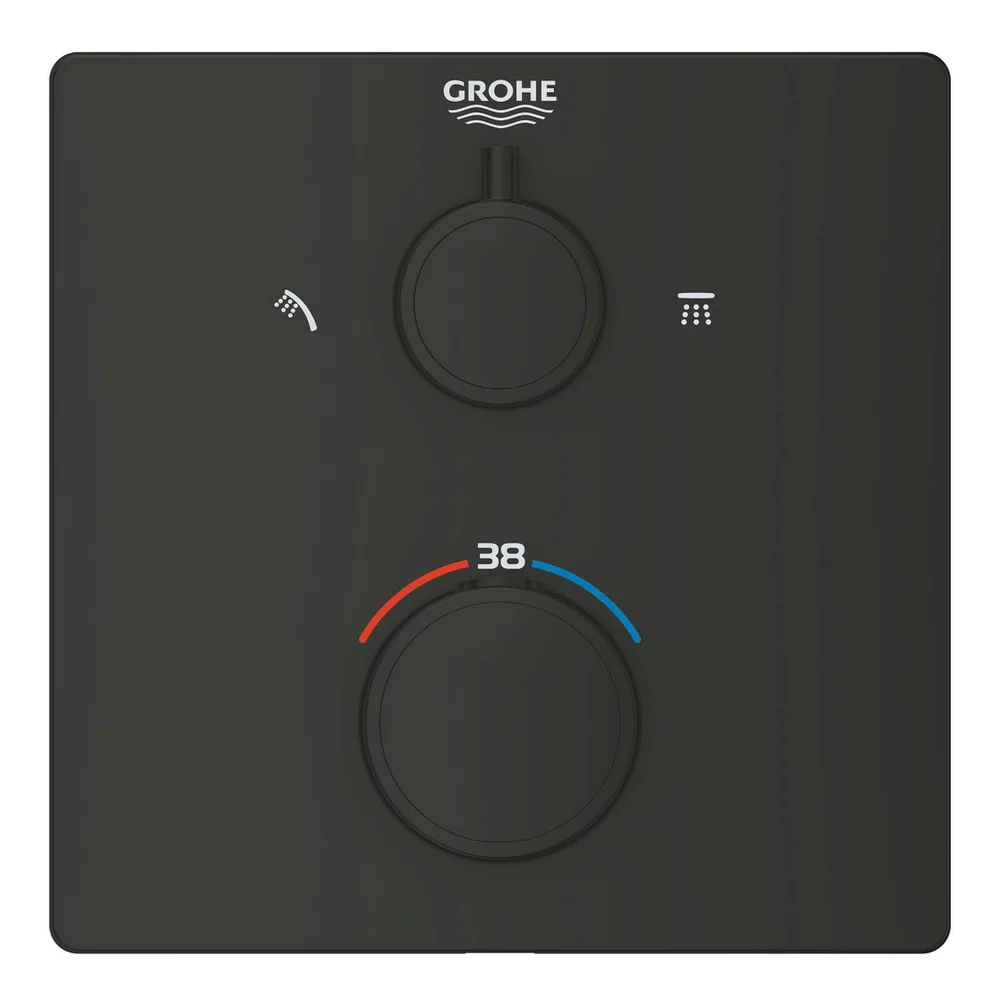 Baterie dus incastrata cu termostat Grohe Grohtherm 2 iesiri negru mat patrat