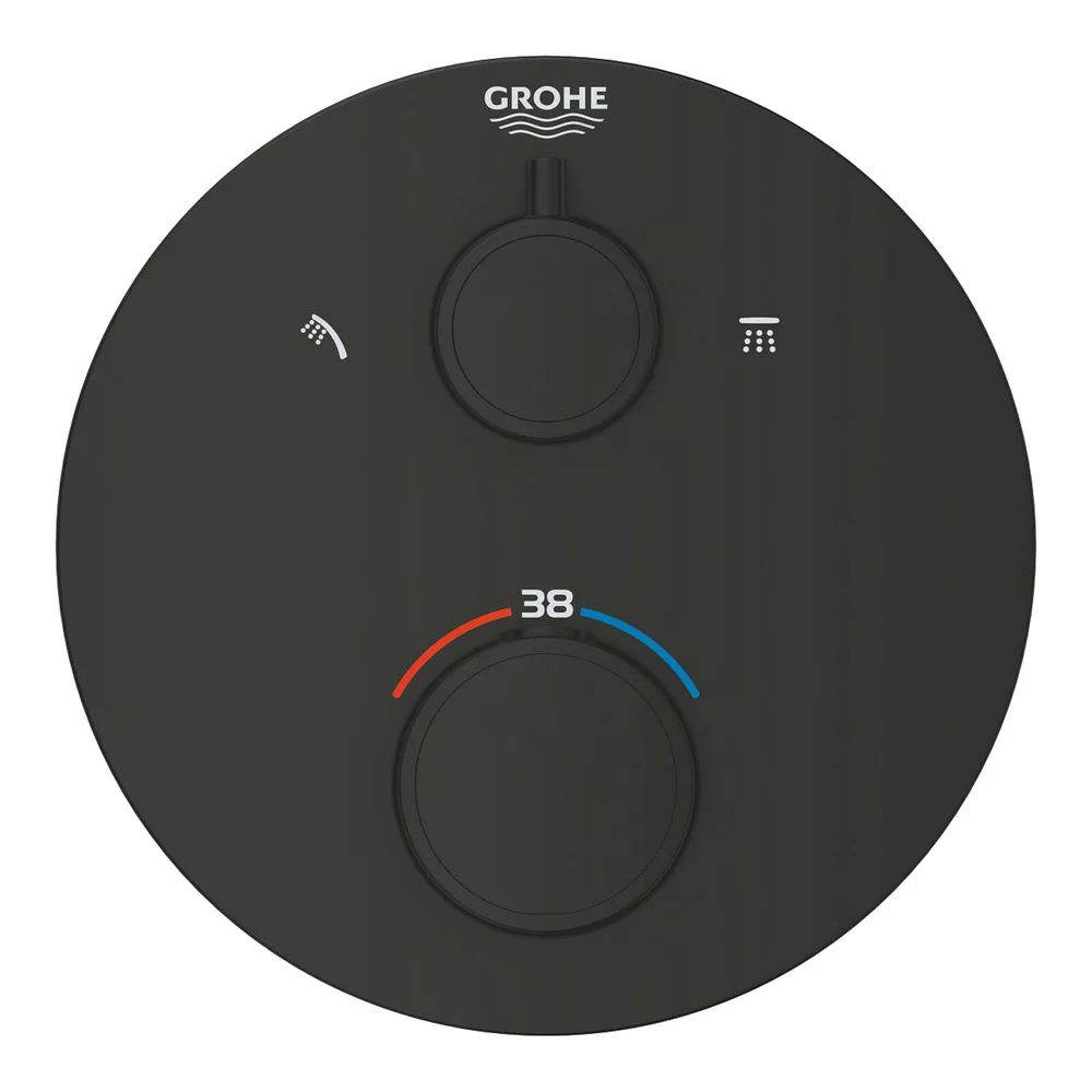 Baterie dus incastrata cu termostat Grohe Grohtherm 2 iesiri negru mat rotund
