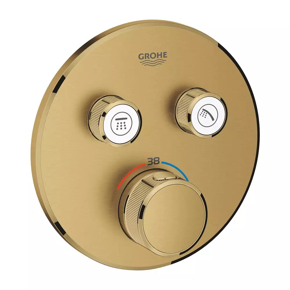 Baterie dus incastrata cu termostat Grohe Grohtherm SmartControl 2 iesiri auriu periat Cool Sunrise