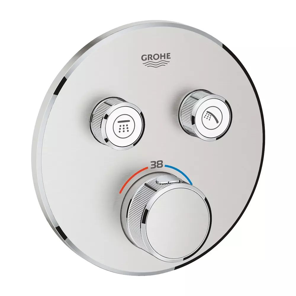 Baterie dus incastrata cu termostat Grohe Grohtherm SmartControl 2 iesiri crom periat Supersteel
