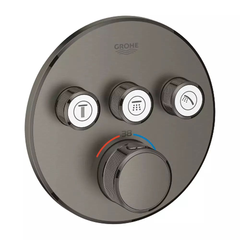 Baterie dus incastrata cu termostat Grohe Grohtherm SmartControl 3 iesiri antracit periat Hard Graphite