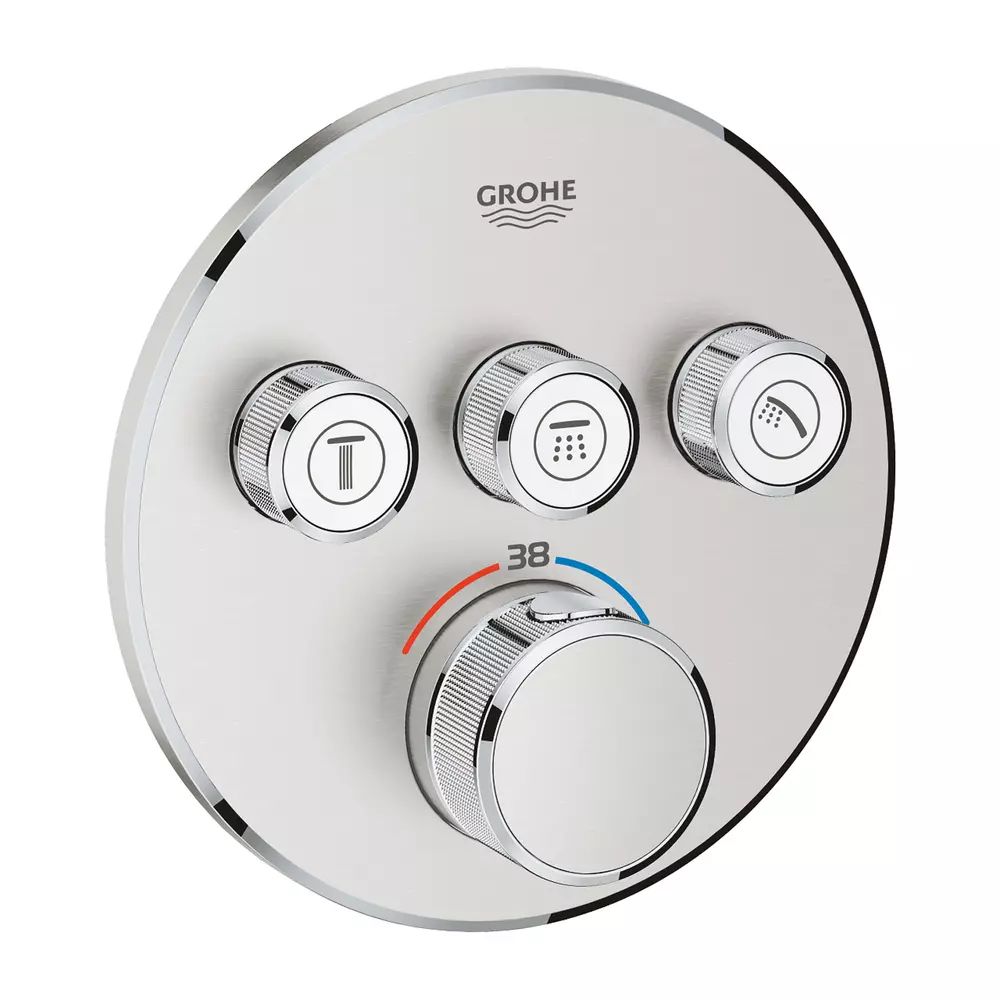 Baterie dus incastrata cu termostat Grohe Grohtherm SmartControl 3 iesiri crom periat Supersteel