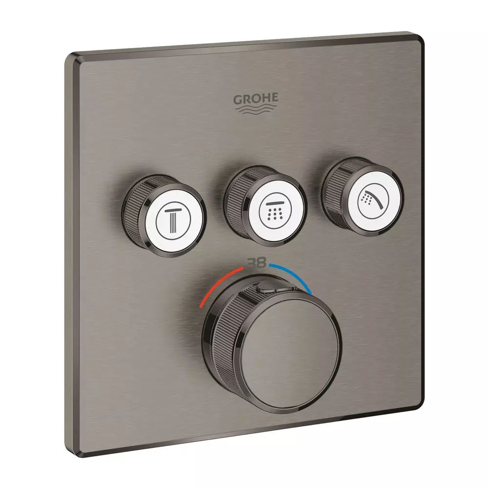 Baterie dus incastrata Grohe Grohtherm SmartControl 3 iesiri antracit periat Hard Graphite fara corp ingropat