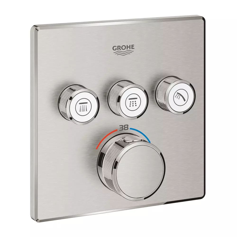 Baterie dus incastrata Grohe Grohtherm SmartControl 3 iesiri crom periat Supersteel fara corp ingropat