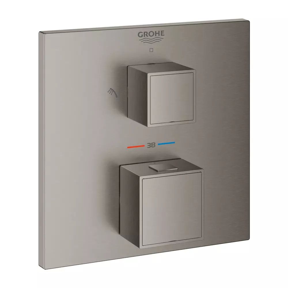Baterie dus incastrata Grohtherm Cube 2 iesiri termostatata antracit periat Hard Graphite fara corp ingropat