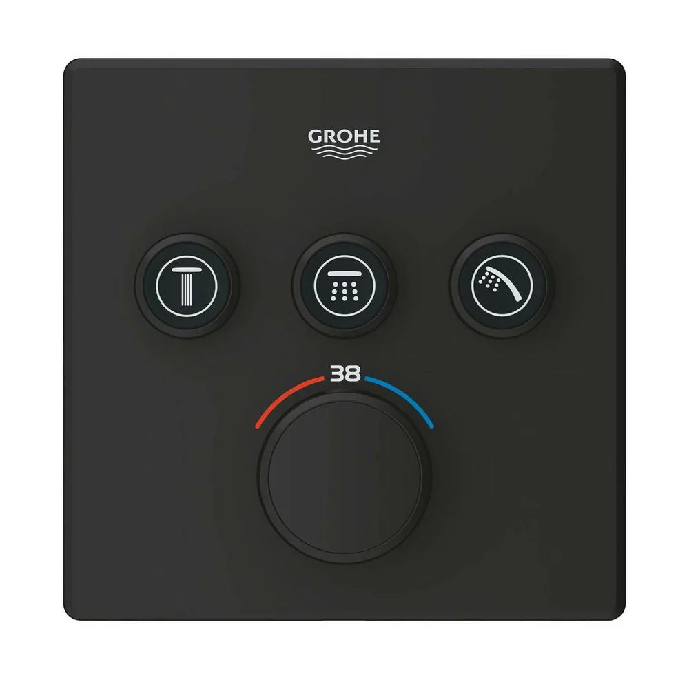 Baterie dus negru mat Grohe Grohtherm SmartControl termostatica patrata 3 iesiri