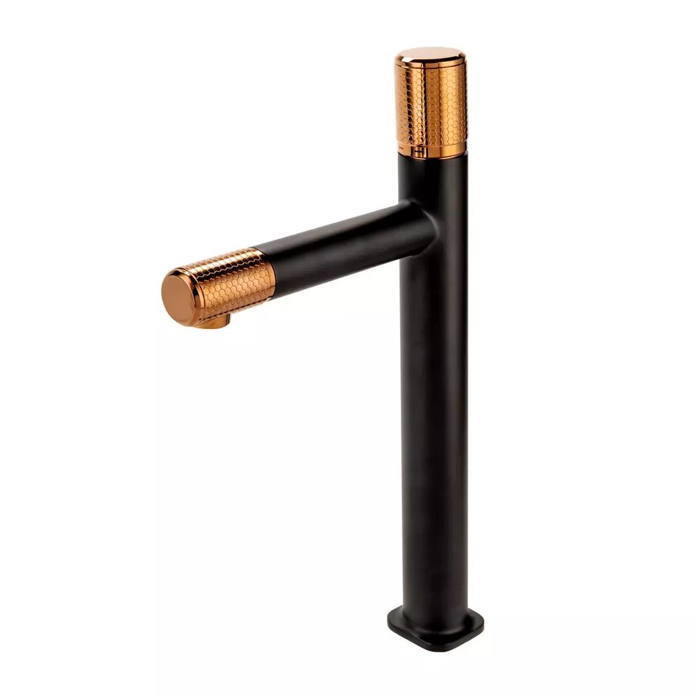 Baterie lavoar inalta FDesign Ardesia monocomanda negru - rose gold
