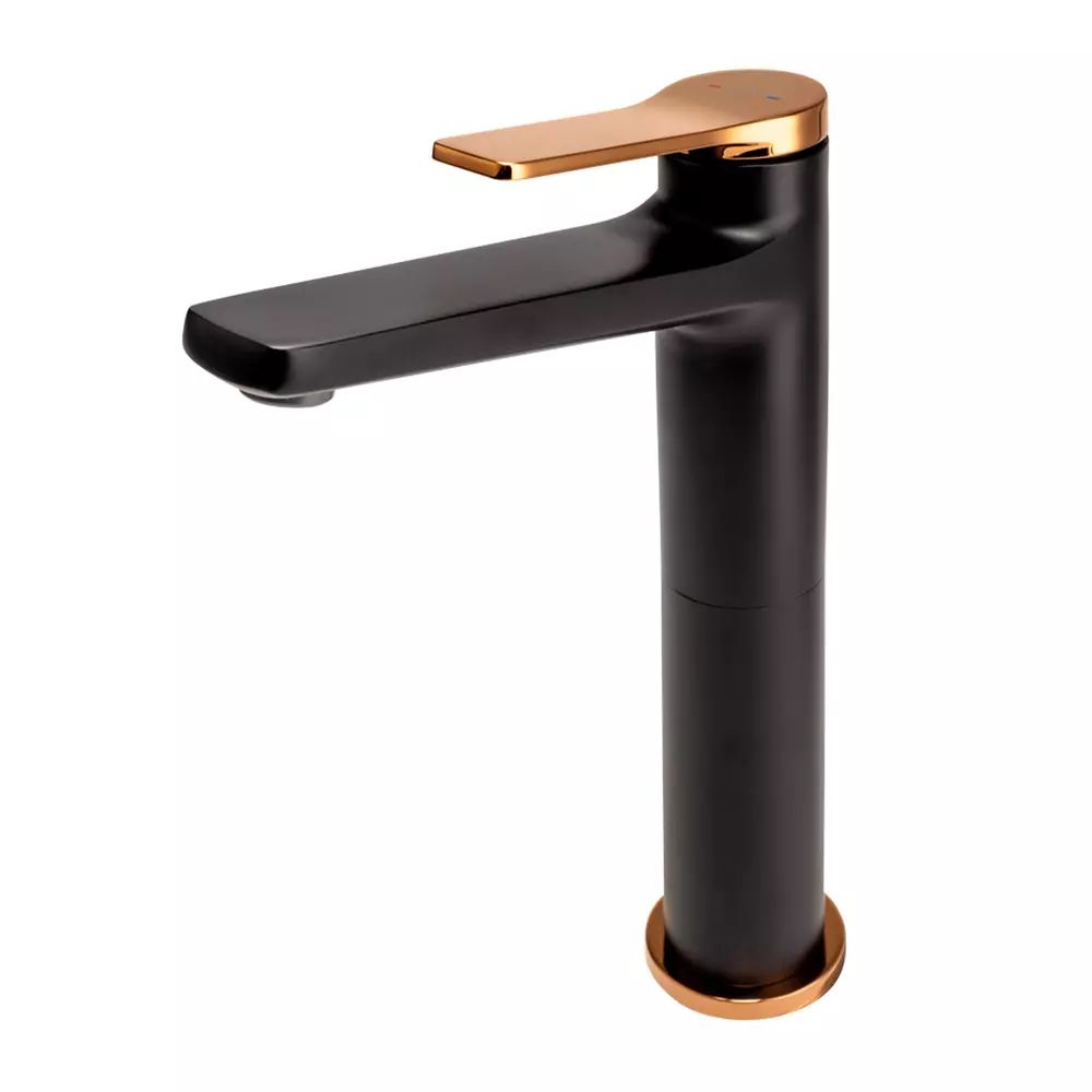 Baterie lavoar inalta FDesign Seppia monocomanda negru - rose gold
