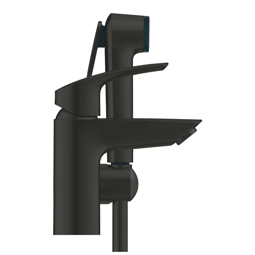 Baterie lavoar negru mat Grohe Eurosmart New S cu set dus igienic