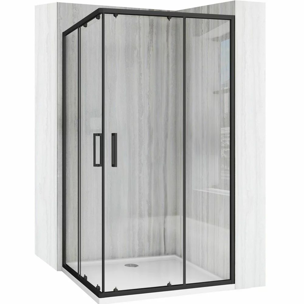 Cabina de dus dreptunghiulara cu usi glisante negru Rea City 80x100 cm si cadita neagra