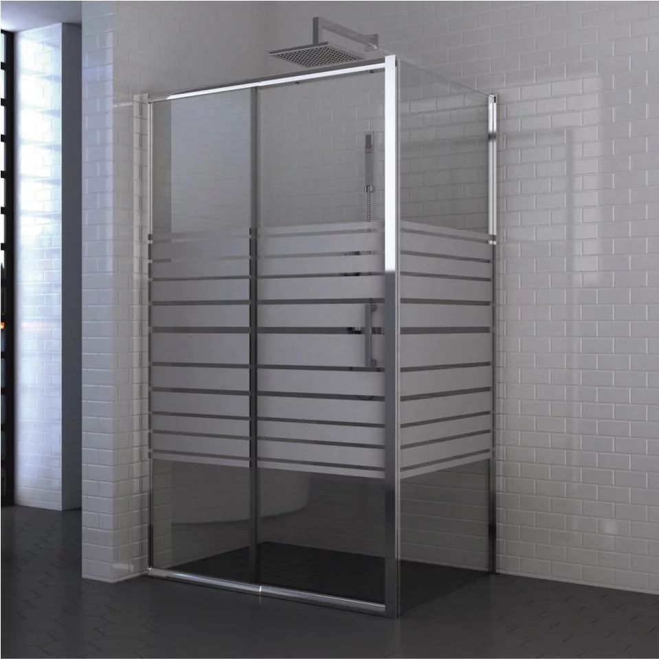 Cabina de dus dreptunghiulara Inter Ceramic cu usa glisanta 100x80 cm crom lucios-alb sticla transparenta cu linii