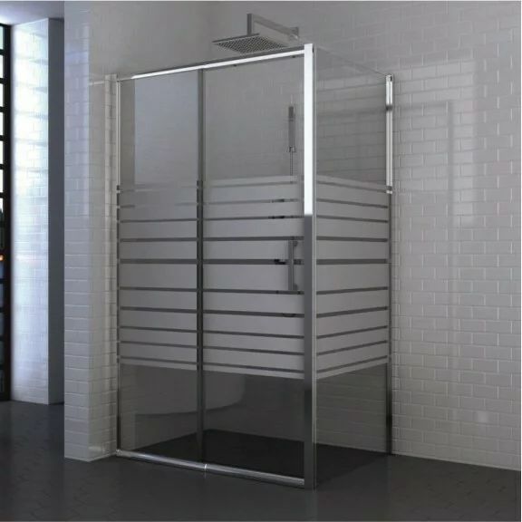Cabina de dus dreptunghiulara Inter Ceramic cu usa glisanta 140x100 cm crom lucios-alb - transparent cu linii
