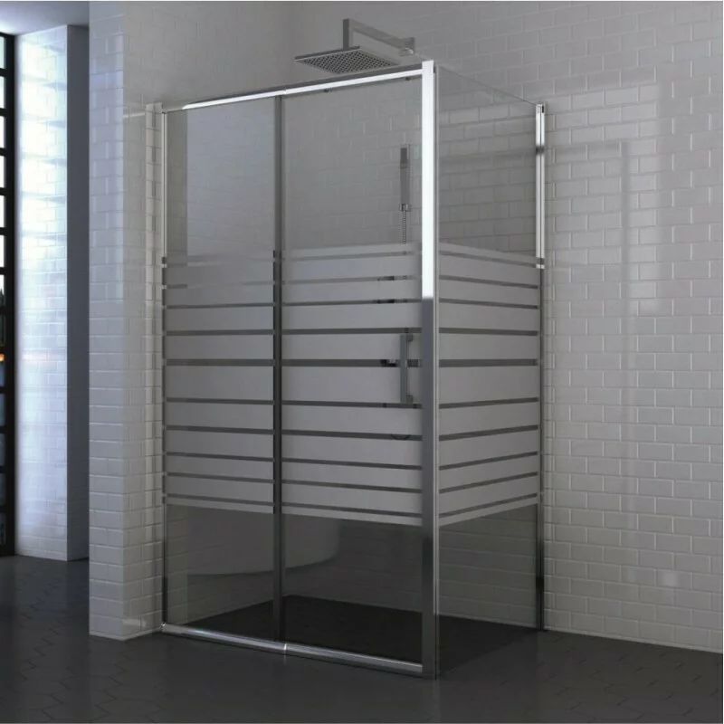 Cabina de dus dreptunghiulara Inter Ceramic cu usa glisanta 140x80 cm crom lucios-alb - transparent cu linii