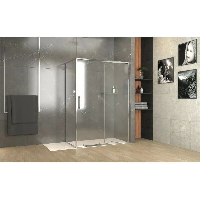 Cabina de dus dreptunghiulara Inter Ceramic cu usa glisanta 140x90 cm crom lucios - transparent
