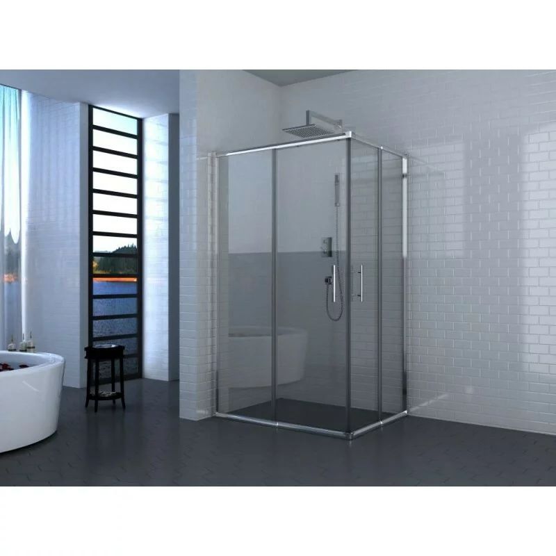 Cabina de dus dreptunghiulara Inter Ceramic cu usa glisanta 80x110 cm crom transparent