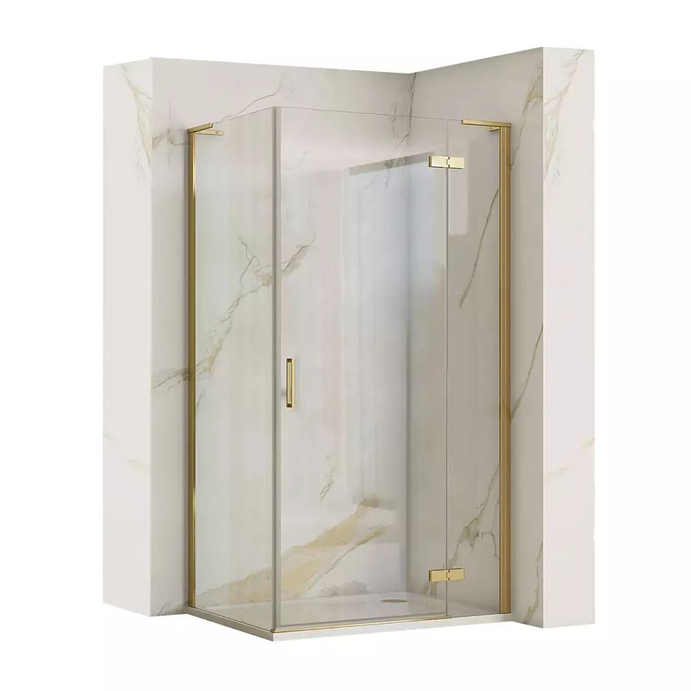 Cabina de dus dreptunghiulara Rea Hugo cu usa batanta 100x80 cm auriu periat