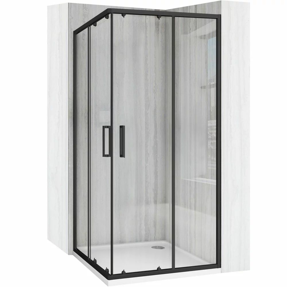 Cabina de dus patrata cu usi glisante negru Rea City 80x80 cm