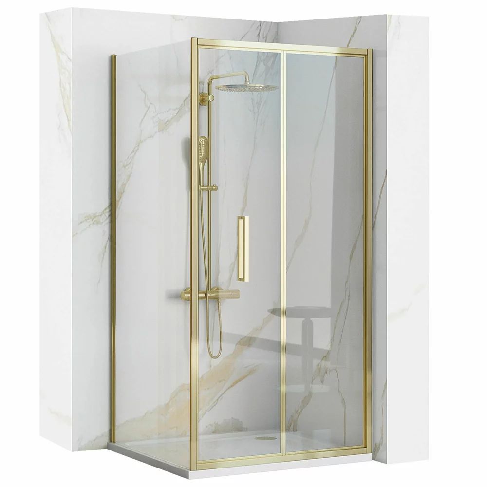 Cabina de dus patrata cu usi pliabile auriu Rea Rapid Fold 100x100 cm