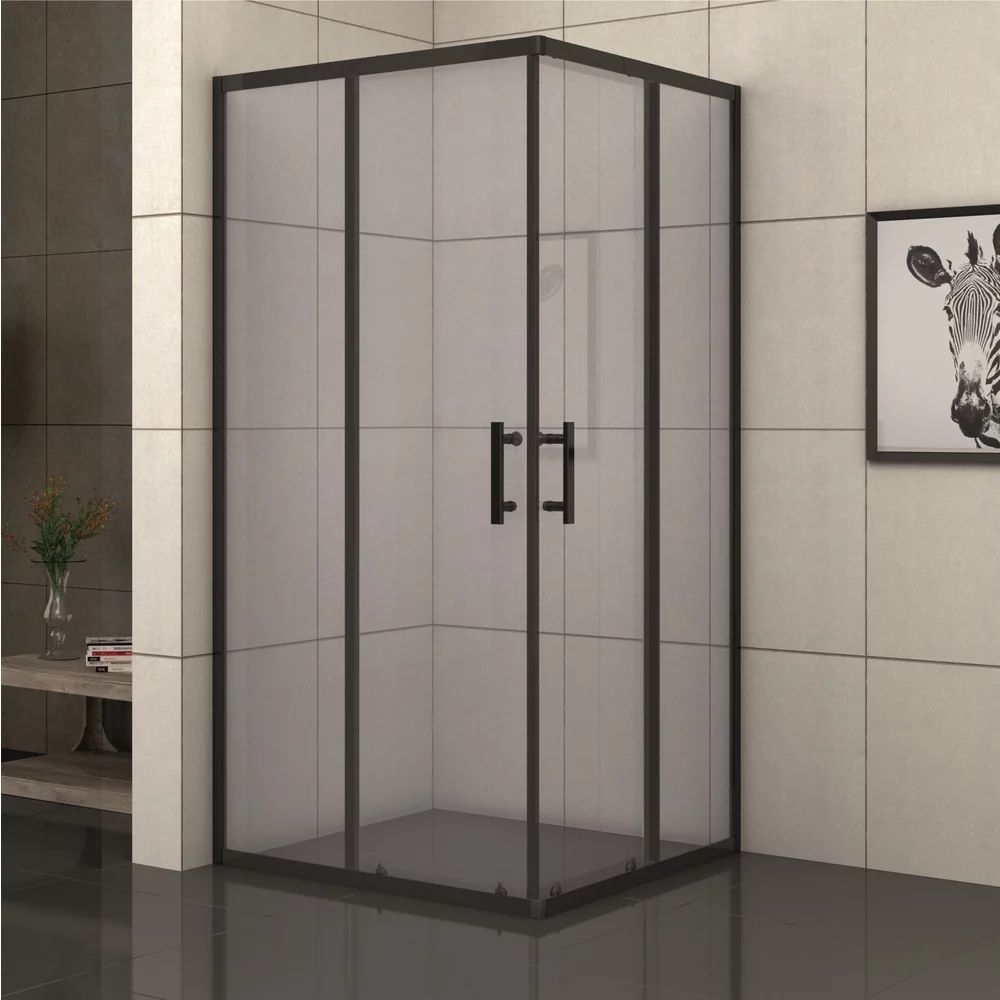 Cabina de dus patrata Inter Ceramic cu usi glisante 80x80 cm negru mat - fumuriu