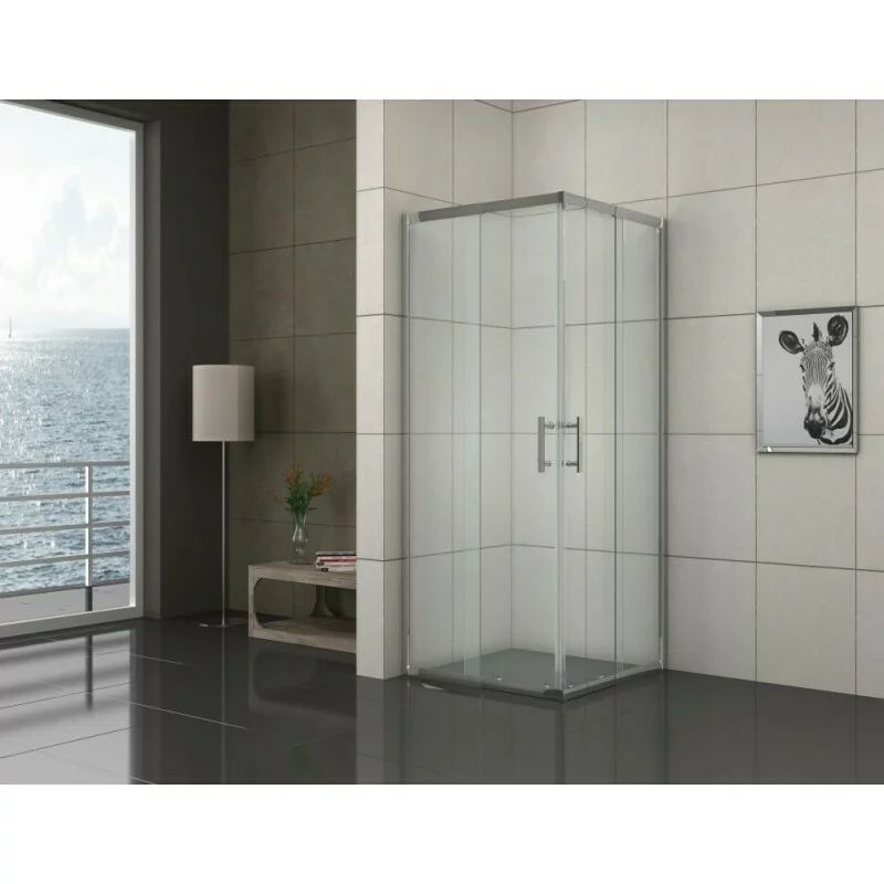 Cabina de dus patrata Inter Ceramic cu usi glisante crom lucios - transparent 80x80 cm