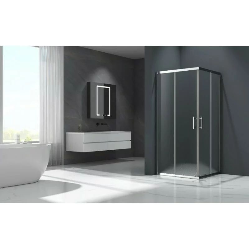 Cabina de dus patrata Inter Ceramic cu usi glisante crom lucios - transparent mat 80x80 cm