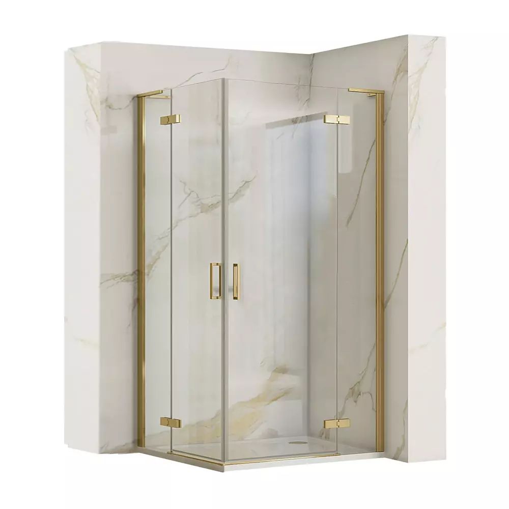 Cabina de dus patrata Rea Hugo cu 2 usi batante 90x90 cm auriu periat