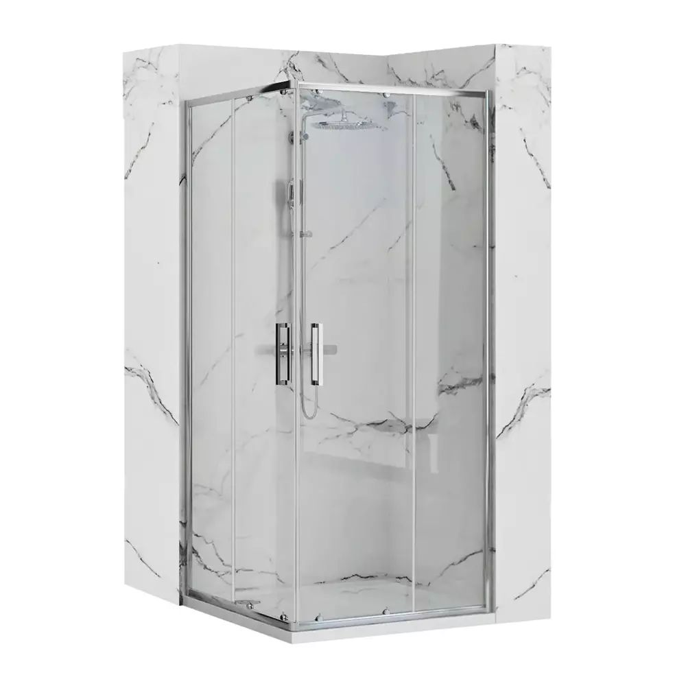 Cabina dus cu cadita de dus patrata Rea Punto crom cu doua usi culisante 80x80 alb