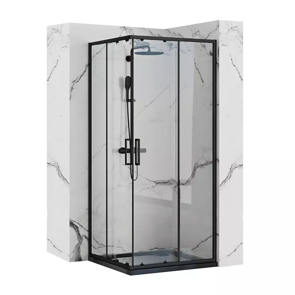 Cabina dus cu cadita de dus patrata Rea Punto cu doua usi culisante 80x80 negru