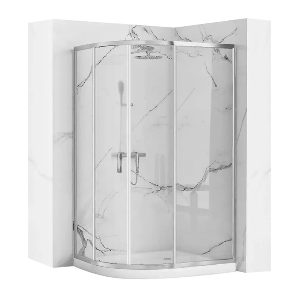 Cabina dus cu cadita semirotunda Rea Look cu doua usi culisante 80x100 crom lucios stanga