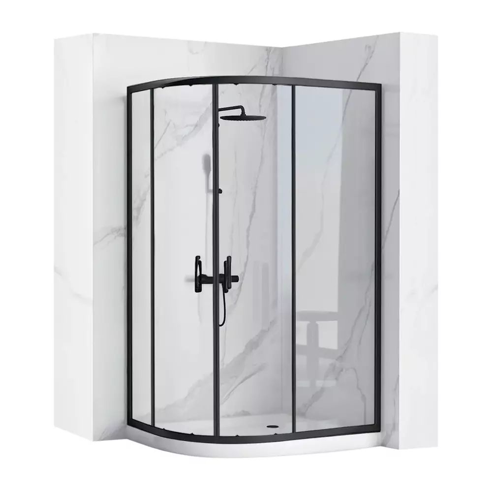 Cabina dus cu cadita semirotunda Rea Look cu doua usi culisante 80x100 negru mat dreapta