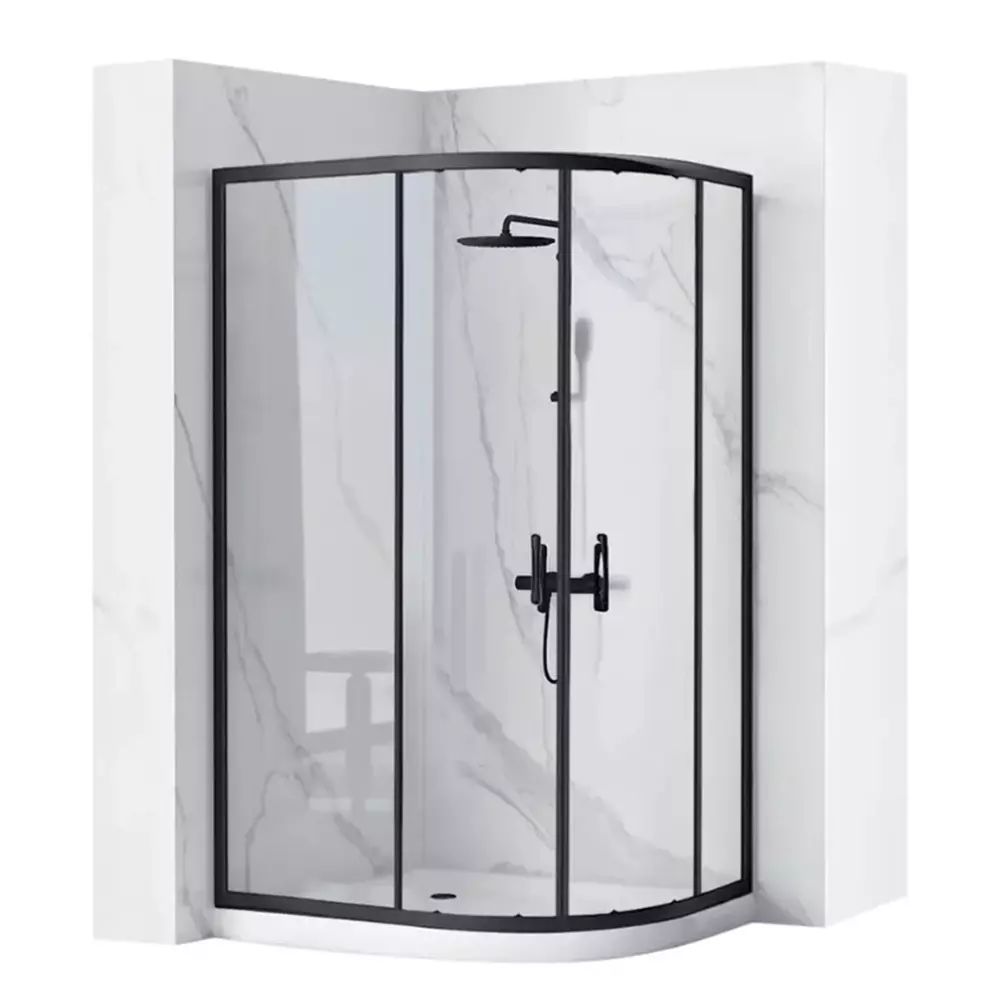 Cabina dus cu cadita semirotunda Rea Look cu doua usi culisante 80x100 negru mat stanga