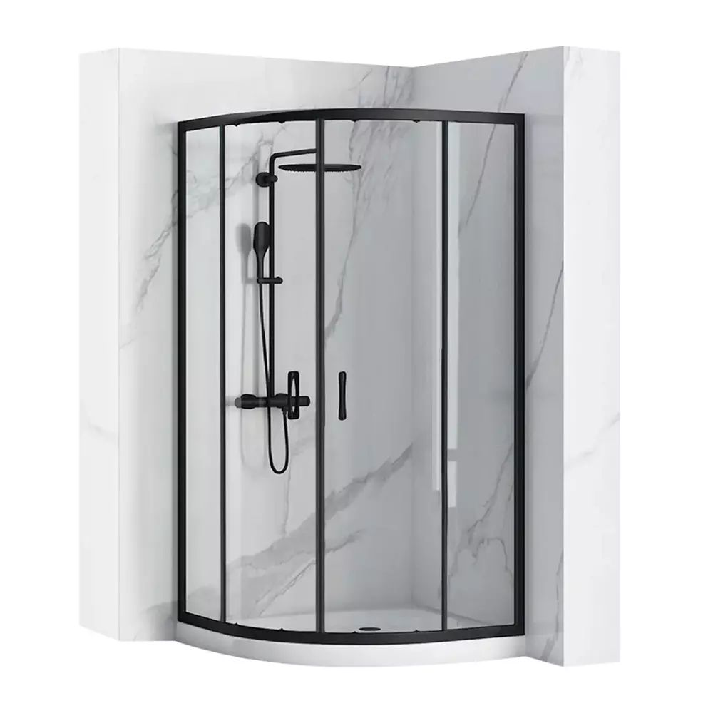 Cabina dus cu cadita semirotunda Rea Look cu doua usi culisante 80x80 negru mat