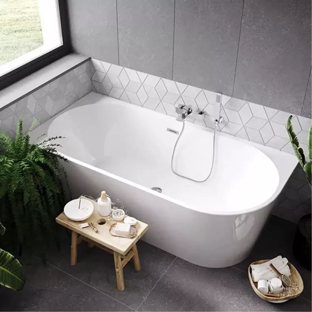 Cada freestanding Rea Sydney 160x75 cm alb lucios cu montaj stanga lipita de perete, BTW