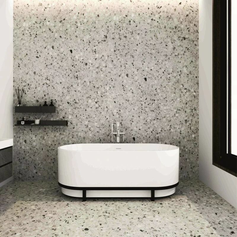 Cada freestanding Inter Ceramic acril alb-gri 160x75 cm cu cadru negru