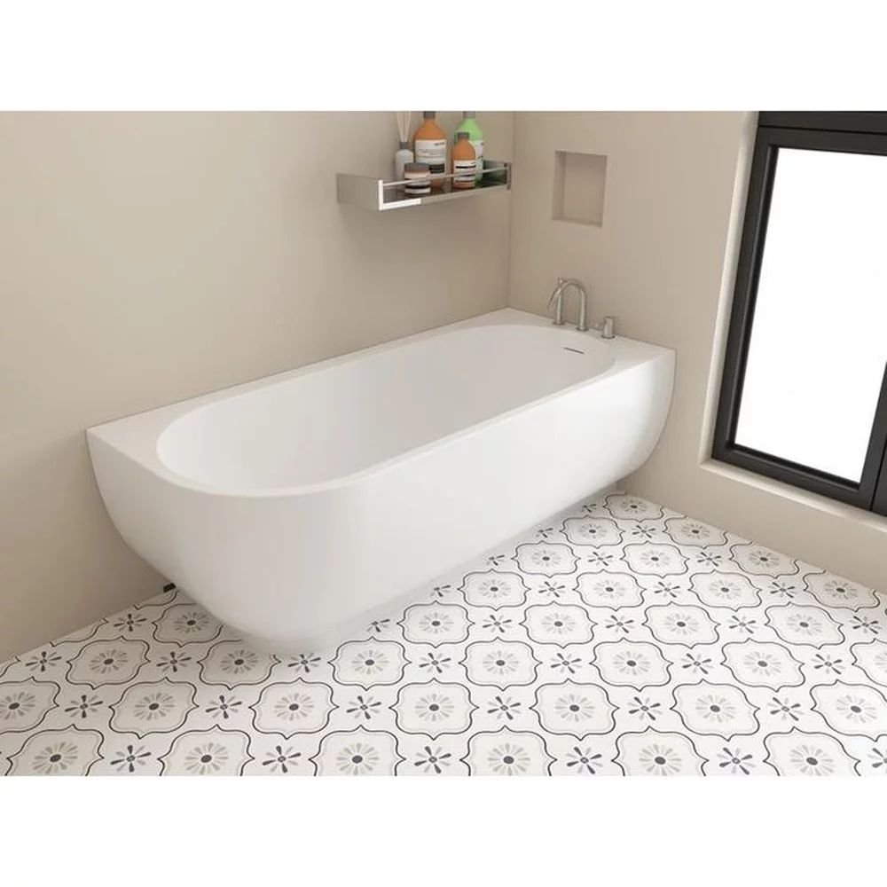 Cada freestanding Rune Birka Rund acril alb lucios 170x75 cm cu montare pe dreapta lipita de perete, BTW