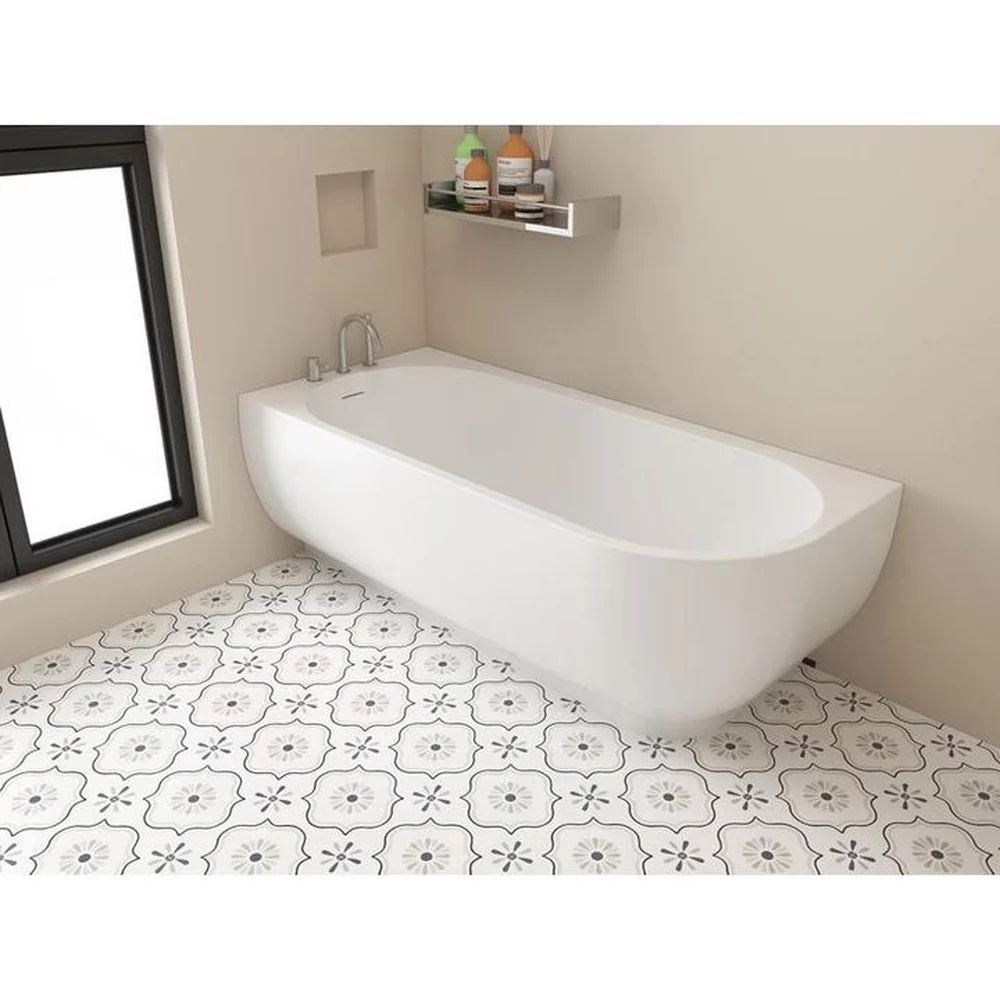 Cada freestanding Rune Birka Rund acril alb lucios 170x75 cm cu montare pe stanga lipita de perete, BTW